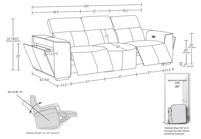 1224 - 3-Piece Modular Power Reclining Sofa In With 2 Power Recliners & Power Headrests