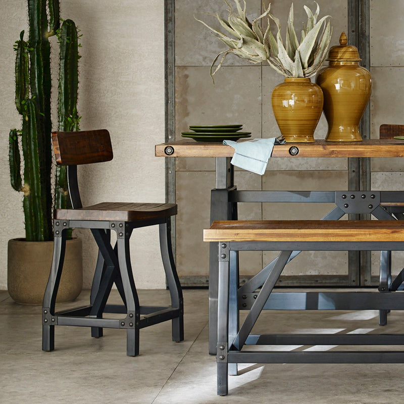 Industrial Counter Stool With Back Removable Solid Acacia - Amber - R&R Furniture Gallery (Fountain Valley, CA)