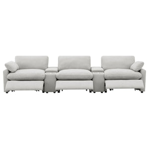 Hollander - 5 Piece Power Home Theater Seating Set With Reclining Comfort And Dual Storage Consoles - Gray