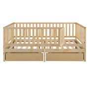 DreamHaus storage daybed with fence guardrails, two drawers, and split design for independent floor bed and daybed setup.