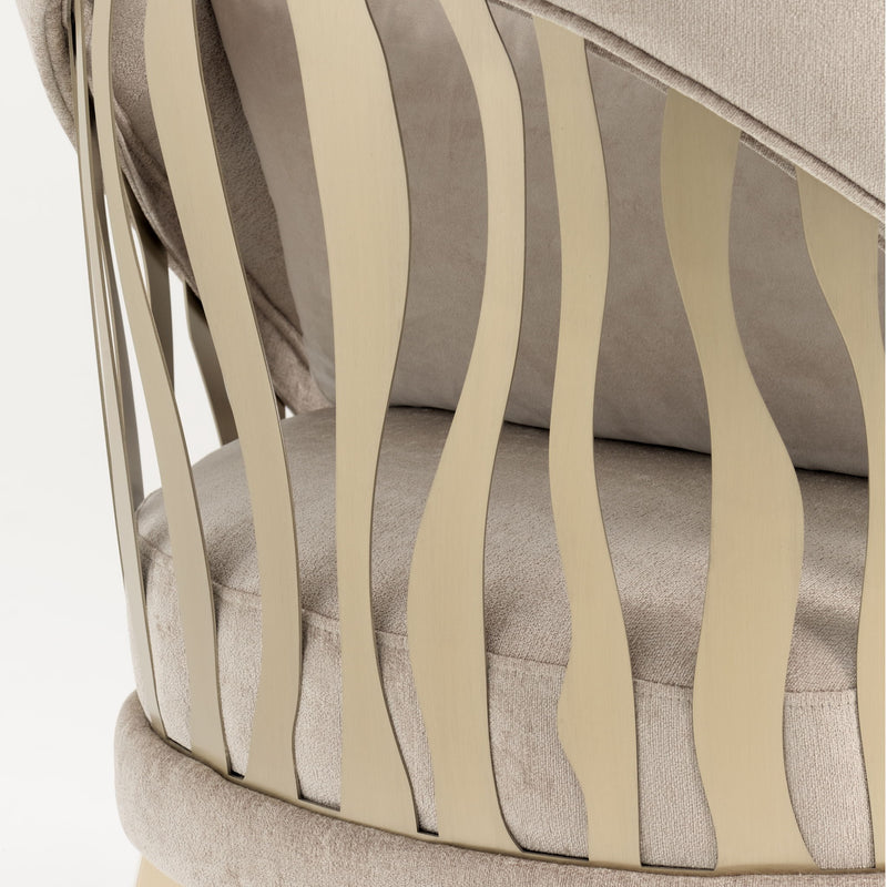 Michael Amini La Rachelle Flame Accent Chair with ornate wooden frame and plush upholstery in a stylish design.