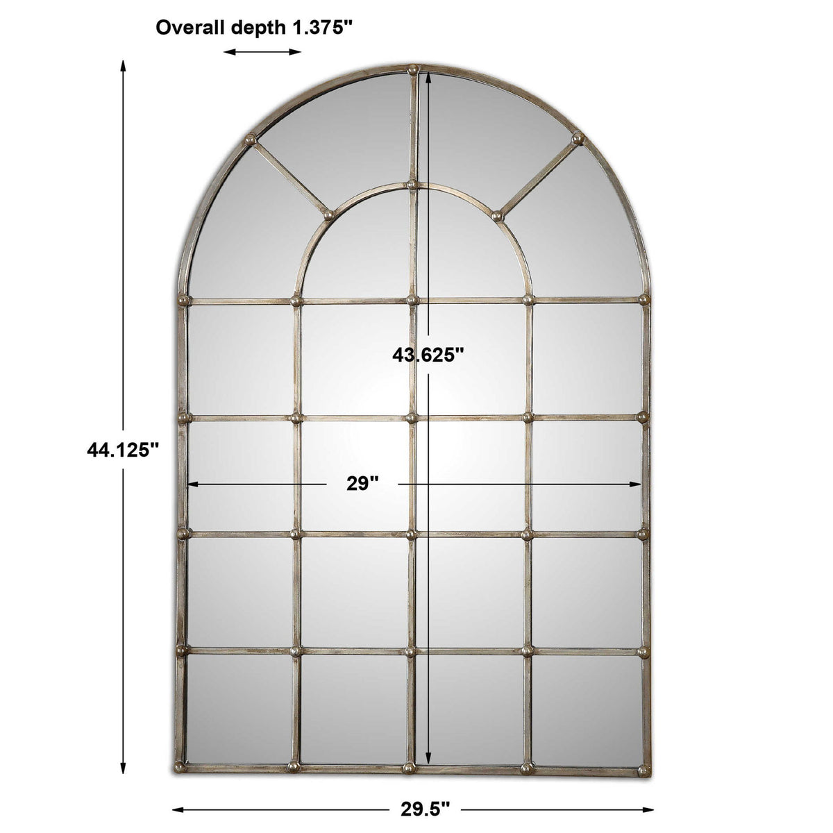Uttermost Barwell Arch Pearl Silver wall mirror with a sleek, curved design and reflective surface for modern home decor.