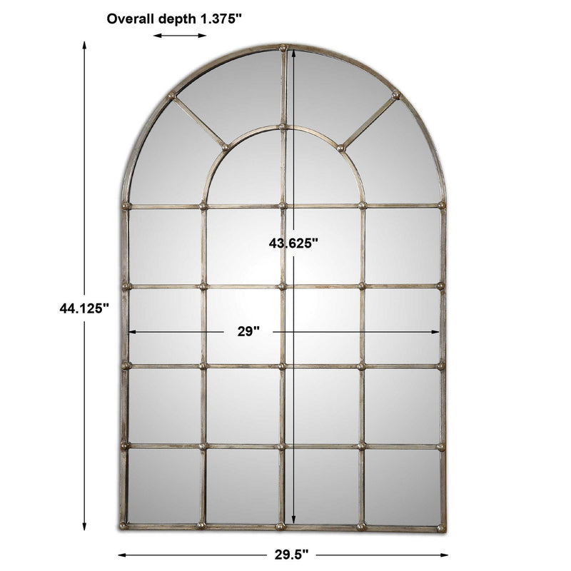 Uttermost Barwell Arch Pearl Silver wall mirror with a sleek, curved design and reflective surface for modern home decor.