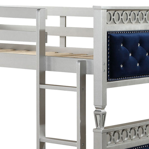 Varian - Twin Over Twin Bunk Bed - Blue Velvet & Silver - R&R Furniture Gallery (Fountain Valley, CA)