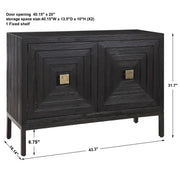 Uttermost Aiken accent cabinet with a sleek wooden finish and modern design, featuring two doors and decorative hardware.