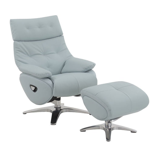 Janella - Motion Accent Chair With Swivel & Ottoman - Babyblue Leather - R&R Furniture Gallery (Fountain Valley, CA)