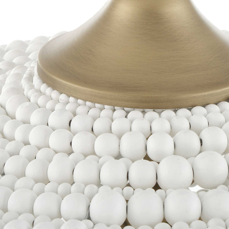 Uttermost Biddeford 5-light beaded pendant chandelier with white beads hanging from a metal frame, ideal for modern lighting decor