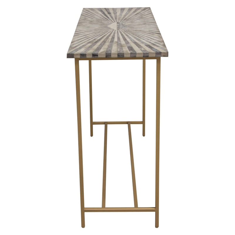 Prisma Console Table w/ Dyed Bone Inlay Sunburst Top & Brass Legs by Diamond Sofa