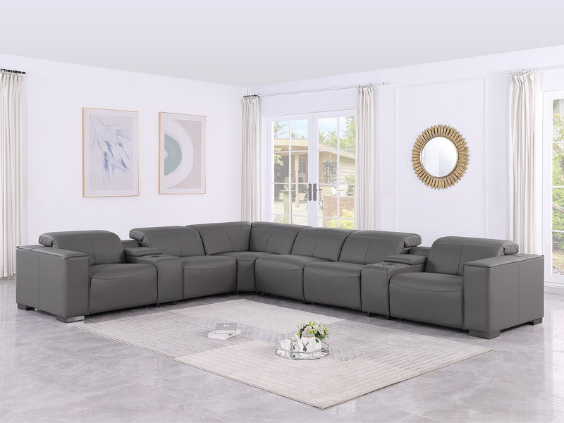 1208 - 8 Piece L Shaped Leather Sectional With 4 Power Recliners & Power Headrests - R&R Furniture Gallery (Fountain Valley, CA)