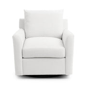 Classic Home Olivia swivel chair with padded fabric upholstery and a modern design on a swivel base.