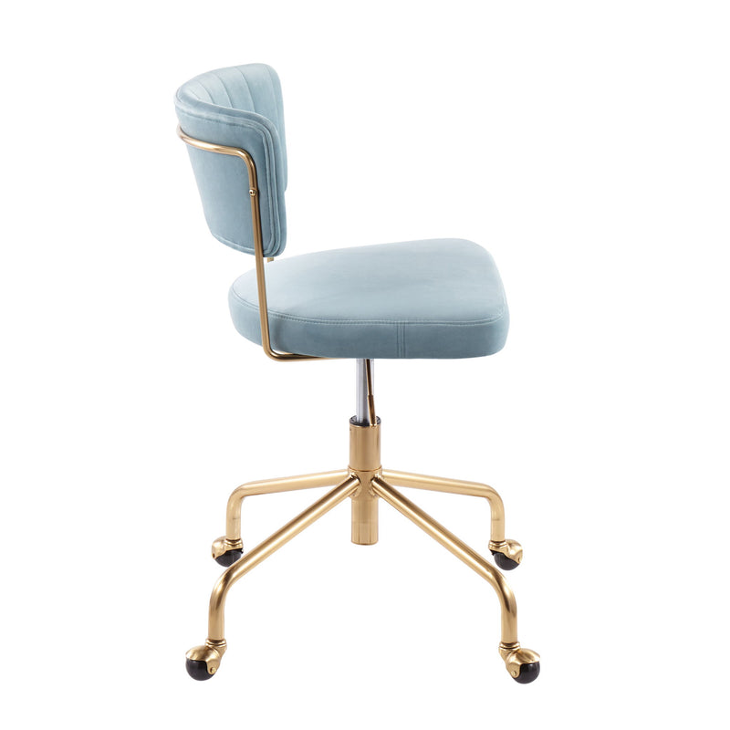 Lumi Source Tania contemporary task desk chair with black upholstery and chrome base, ergonomic design for office use.