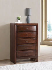Marilla accent chest by Glory Furniture featuring a stylish wooden design with metal handles and storage drawers.