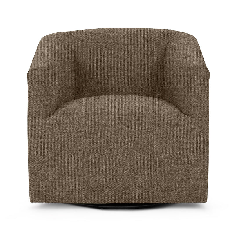 Classic Home Vernon swivel chair with a plush fabric upholstery and a modern design, shown from a side angle.