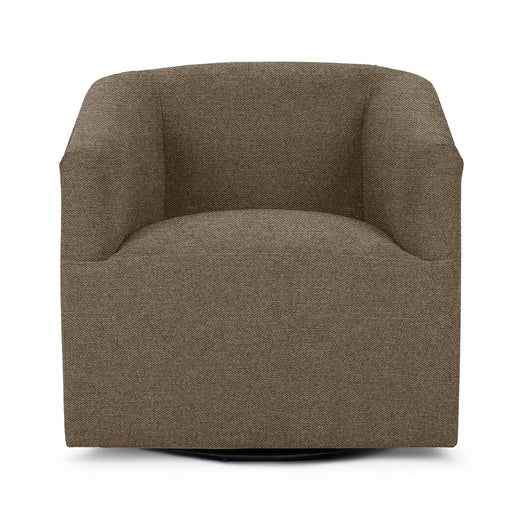 Classic Home Vernon swivel chair with a plush fabric upholstery and a modern design, shown from a side angle.