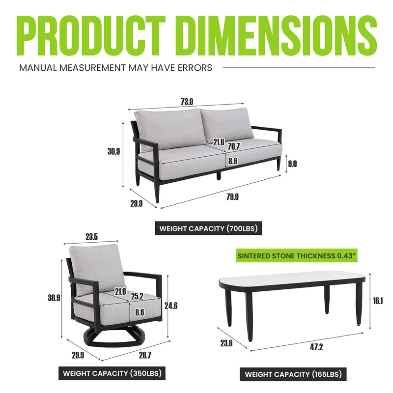 Life Outside 4-piece outdoor conversation set with chairs, bench sofa, tables, and Sunbrella cushions for patio relaxation.