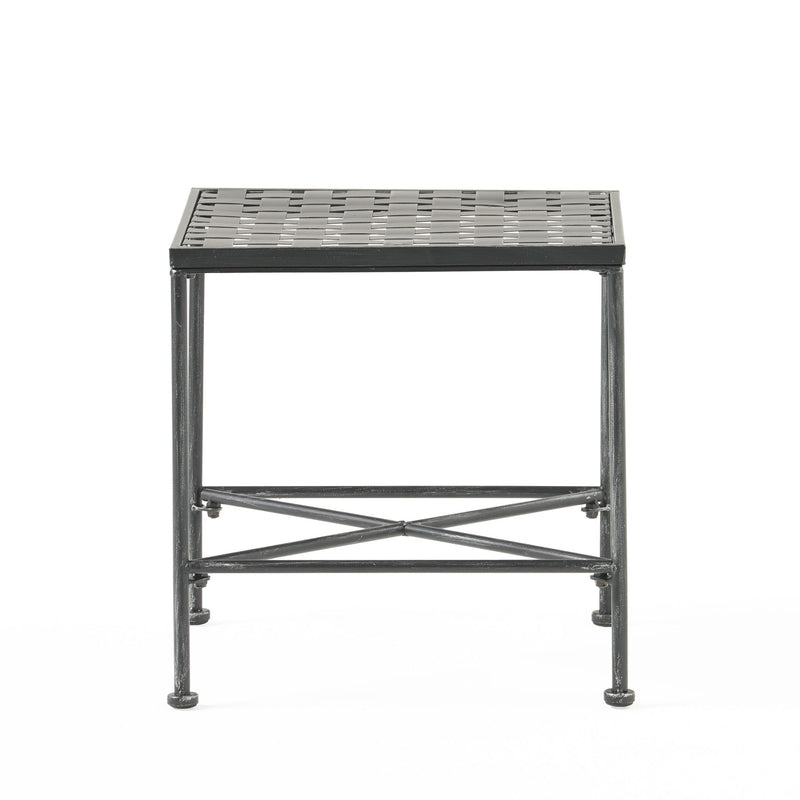 Outdoor Square Side Table With X Shaped Iron Frame - Black - R&R Furniture Gallery (Fountain Valley, CA)