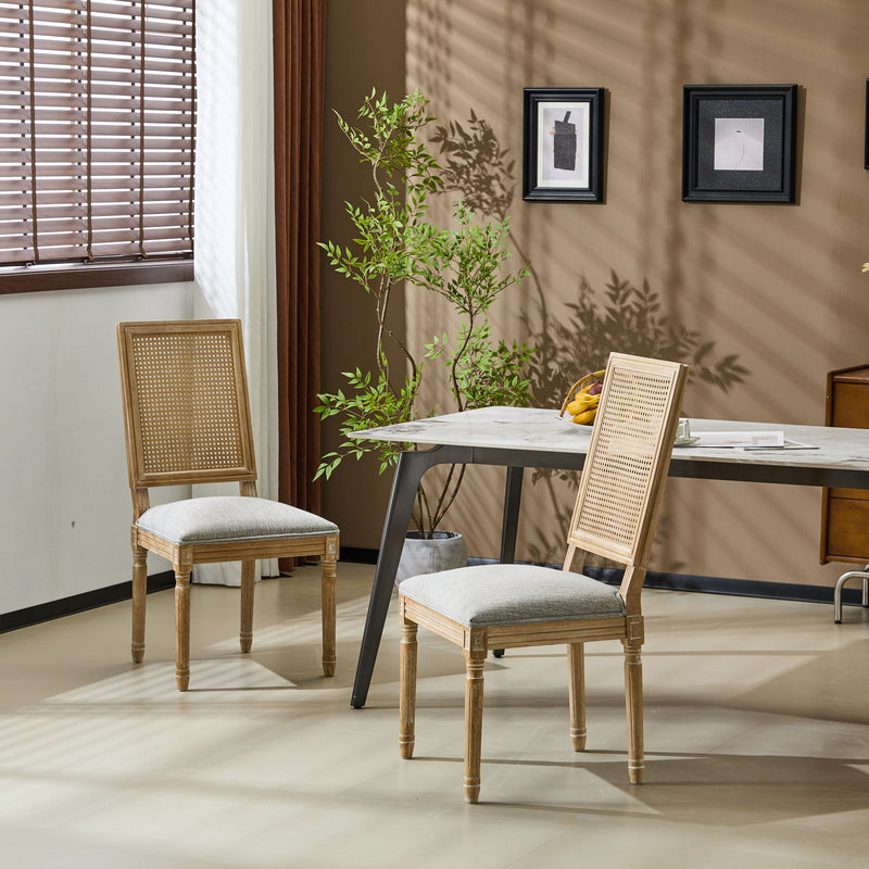 French Country Dining Chair With Rectangular Cane Backrest And Smooth Upholstered Seating - R&R Furniture Gallery (Fountain Valley, CA)