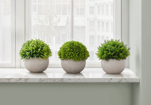 5" Tall, Artificial Plant, Grass, Indoor, Faux, Fake, Table, Greenery, Potted, Decorative (Set of 3) - Green / Gray - R&R Furniture Gallery (Fountain Valley, CA)
