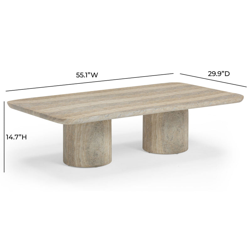 Tyche - Indoor / Outdoor Concrete Rectangular Coffee Table - Faux Travertine - R&R Furniture Gallery (Fountain Valley, CA)