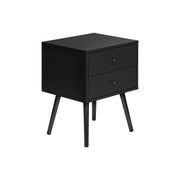 Black 8th Street accent table with storage drawers, featuring a sleek design and functional surface for living room or bedroom use.