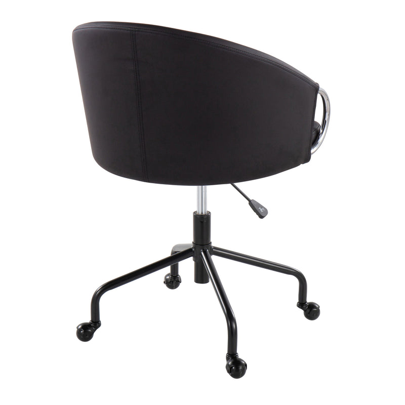 Lumi Source Claire contemporary glam desk chair with black upholstery and chrome legs, modern office seating for home or workspace.