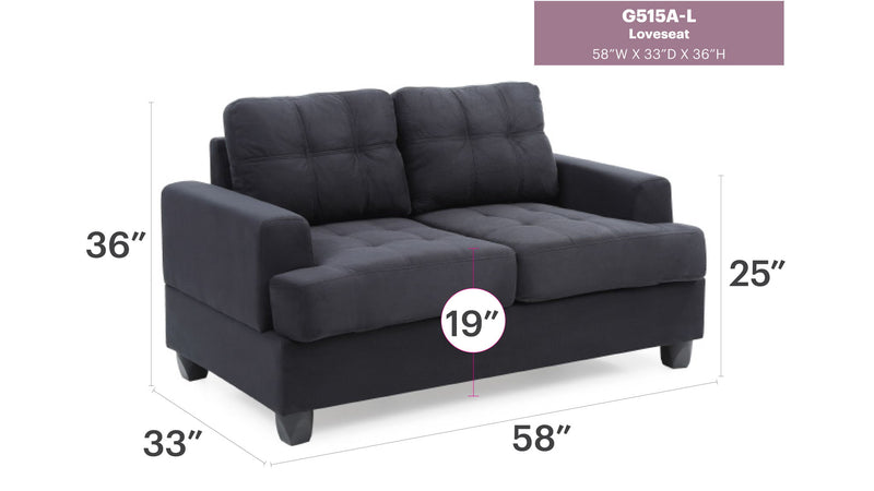 Glory Furniture stylish transitional loveseat for two with plush cushions and modern design, perfect for cozy living room seating.