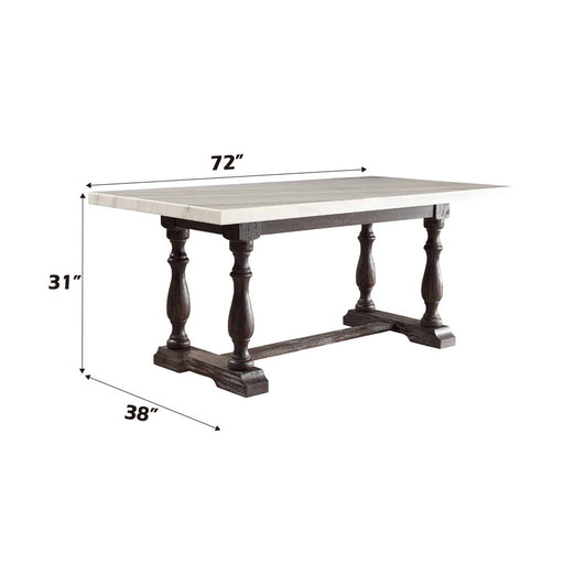 Gerardo - 31" Dining Table - White Marble Top & Weathered Espresso - R&R Furniture Gallery (Fountain Valley, CA)