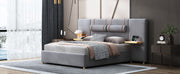 Upholstered Platform Bed, 2 Outlets And USB Charging Ports On Both Sides, 2 Bedside Pillows, Storage Shelves - R&R Furniture Gallery (Fountain Valley, CA)