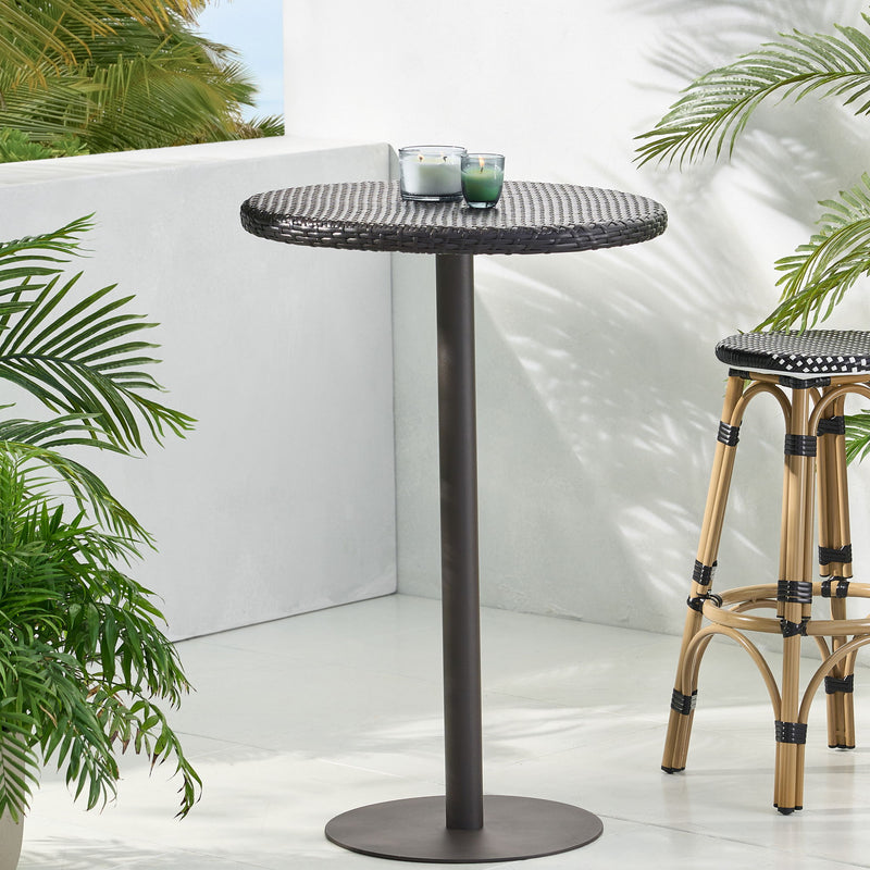 Outdoor Round Rattan Bar Table With Iron Frame - Multi Brown - R&R Furniture Gallery (Fountain Valley, CA)