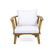 White outdoor Noble House club arm chair with a curved backrest and frame, designed for comfortable outdoor seating.