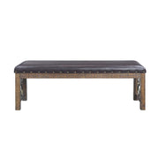 Raphaela - Bench - Black Synthetic Leather & Weathered Cherry - R&R Furniture Gallery (Fountain Valley, CA)