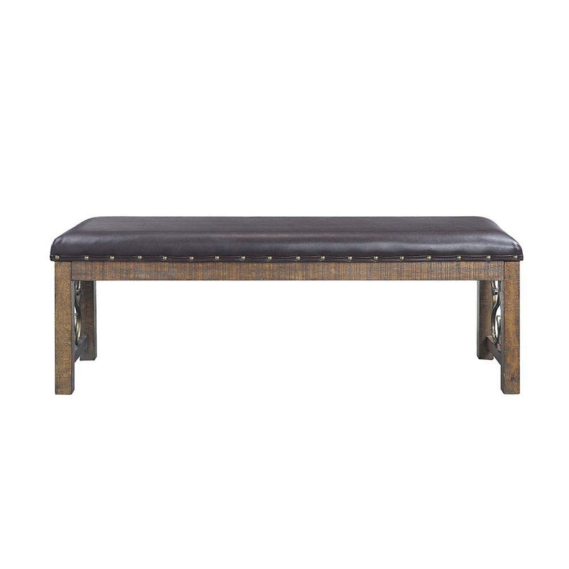 Raphaela - Bench - Black Synthetic Leather & Weathered Cherry - R&R Furniture Gallery (Fountain Valley, CA)