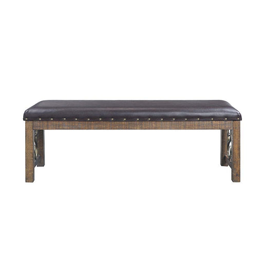 Raphaela - Bench - Black Synthetic Leather & Weathered Cherry - R&R Furniture Gallery (Fountain Valley, CA)
