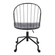 Lumi Source Riley farmhouse-style adjustable high back black office chair with cushioned seat and wooden armrests.