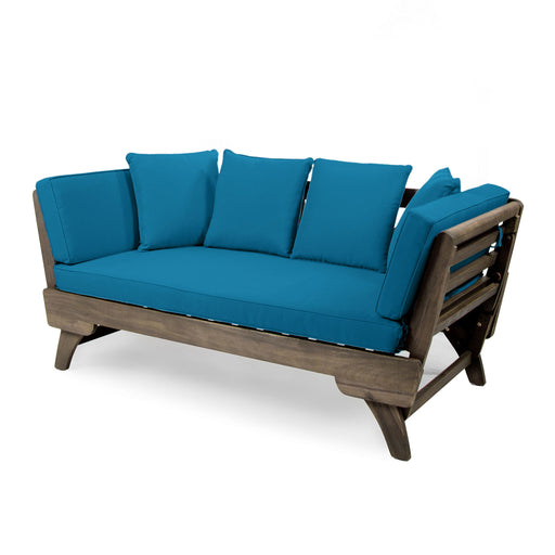 Noble House Ottavio convertible sofa daybed with water-resistant cushions, shown in a modern living room setting.