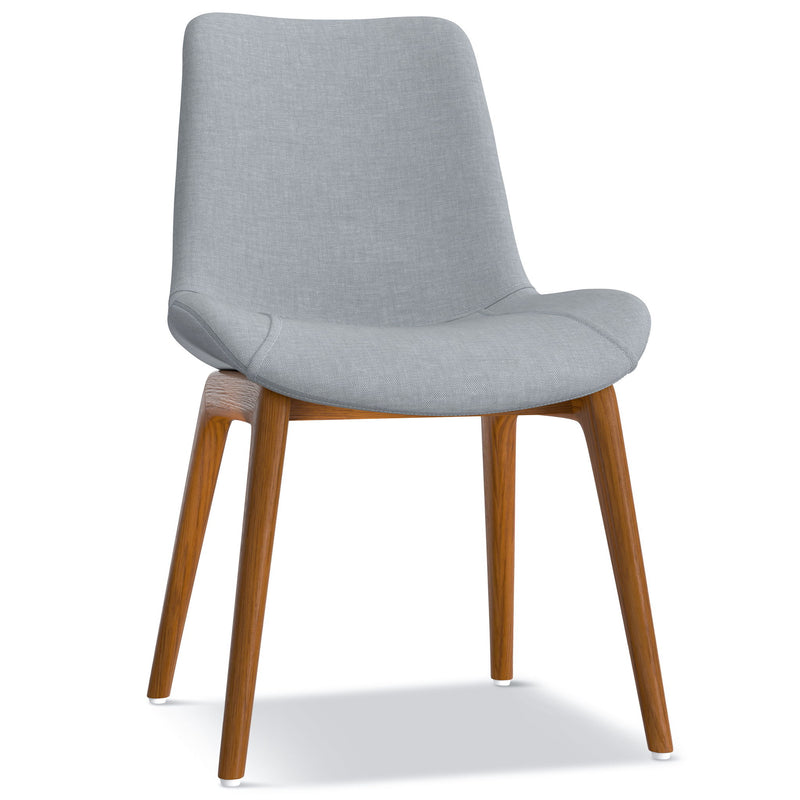 Set of two Simpli-Home Loretta upholstered dining chairs with cushioned seats and wooden legs, perfect for modern dining rooms.