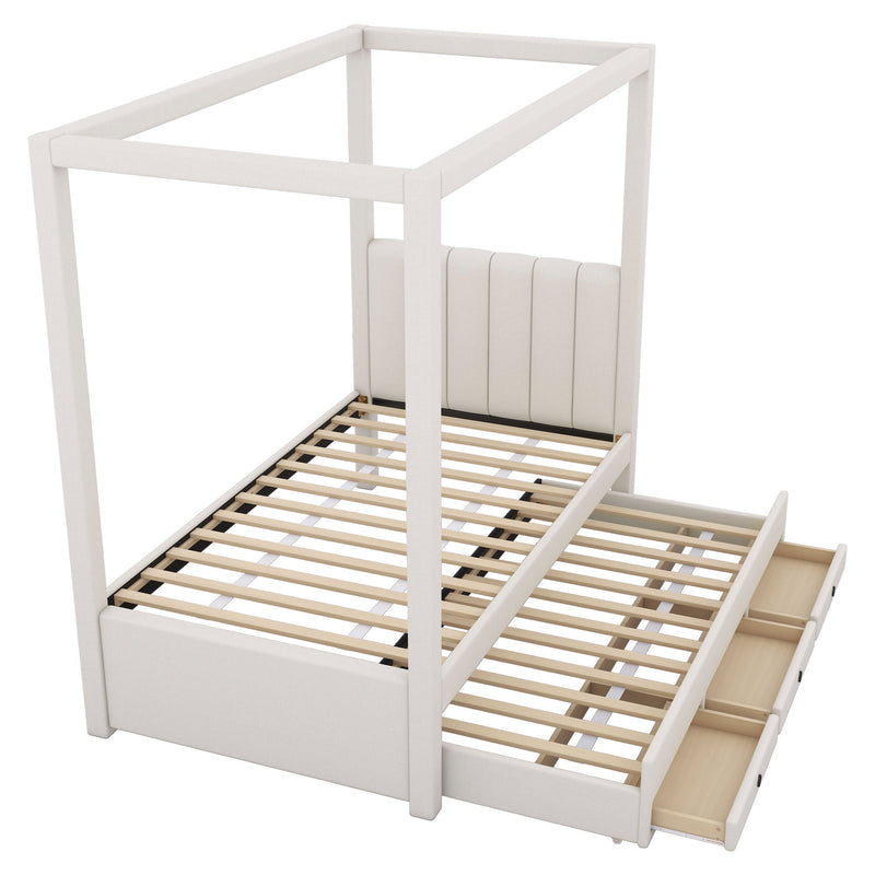 Upholstery Canopy Platform Bed With Trundle And Three Storage Drawers - R&R Furniture Gallery (Fountain Valley, CA)