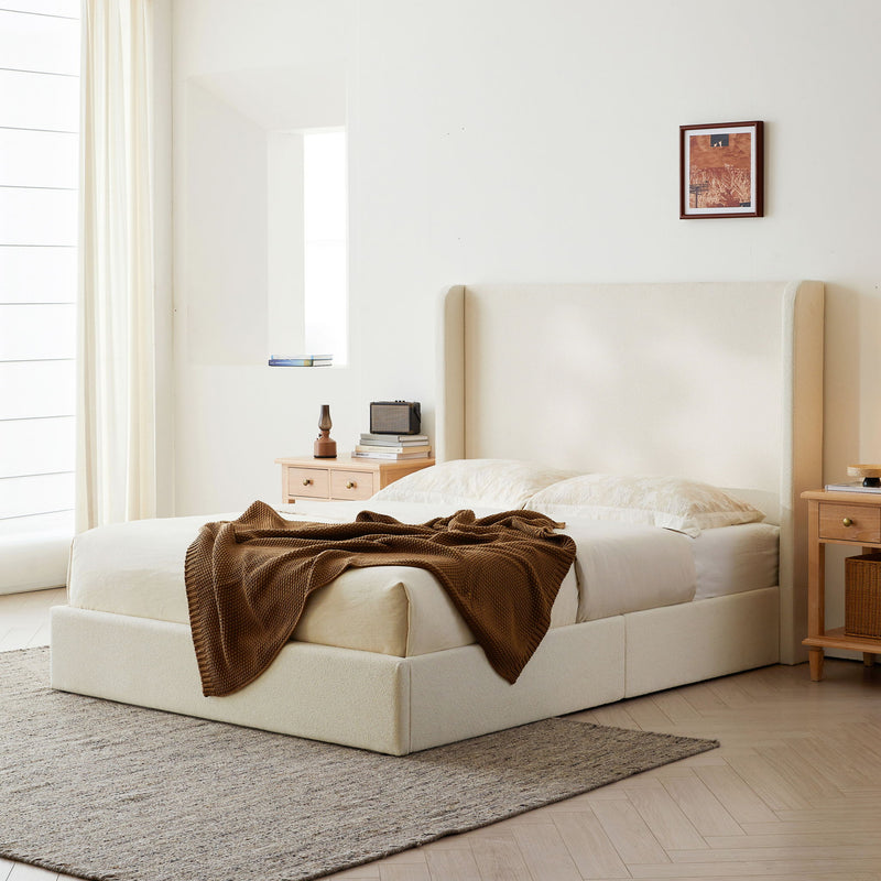 Carmen - King Size Upholstered Wingback Bed - Ivory - R&R Furniture Gallery (Fountain Valley, CA)