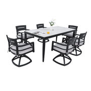 Modern Outdoor Patio Dining Set With Table And Chairs With Sunbrella Cushions - R&R Furniture Gallery (Fountain Valley, CA)