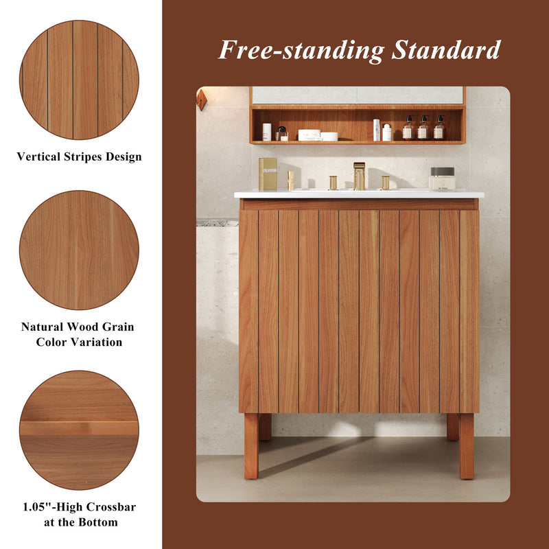 Bathroom Vanity With Sink, Minimalist Design, 45 Degrees Free Handle Doors - Antique Natural