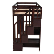DreamHaus loft bed with integrated storage drawers, stairs with shelves, and a sturdy wood frame.