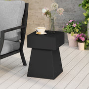 Black outdoor side table from Noble House, patio end table with a sleek design, perfect for outdoor seating areas.