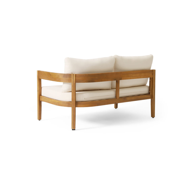 Noble House Brooklyn 2-seater sofa with plush fabric, modern design, and wooden legs, ideal for living room seating.