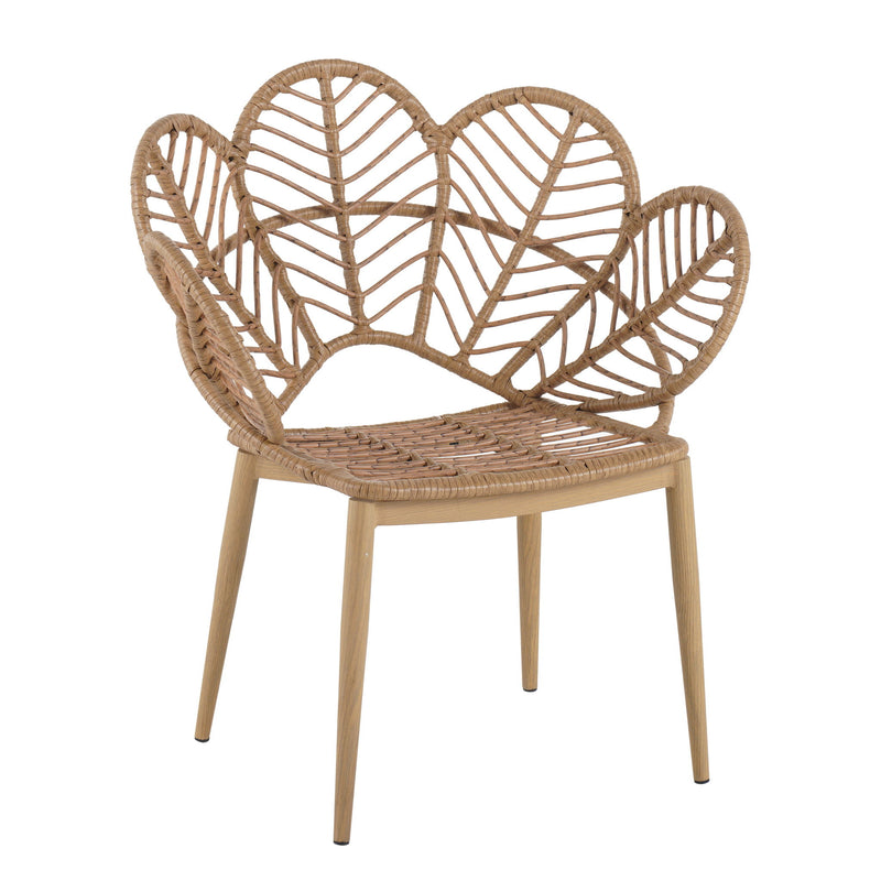 Kirk - Outdoor Wicker Peacock Shape Papasan Style Chair, Teak Finished Leg (Set of 2) - Beige / Light Brown / Light Teak - R&R Furniture Gallery (Fountain Valley, CA)