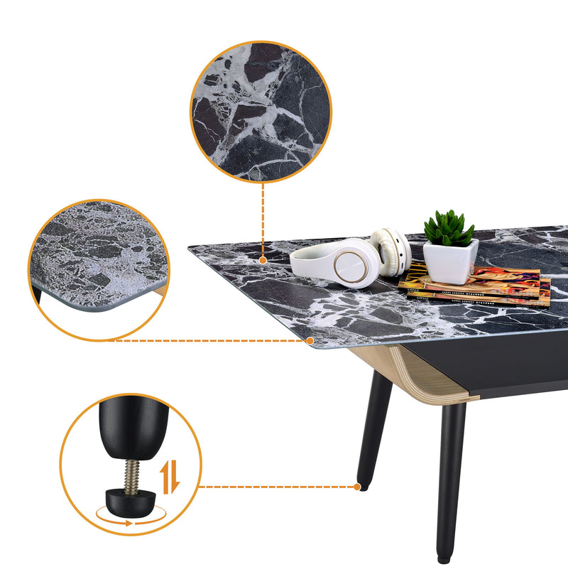 Landon - Coffee Table With Glass Marble Texture Top And Bent Wood Design - R&R Furniture Gallery (Fountain Valley, CA)