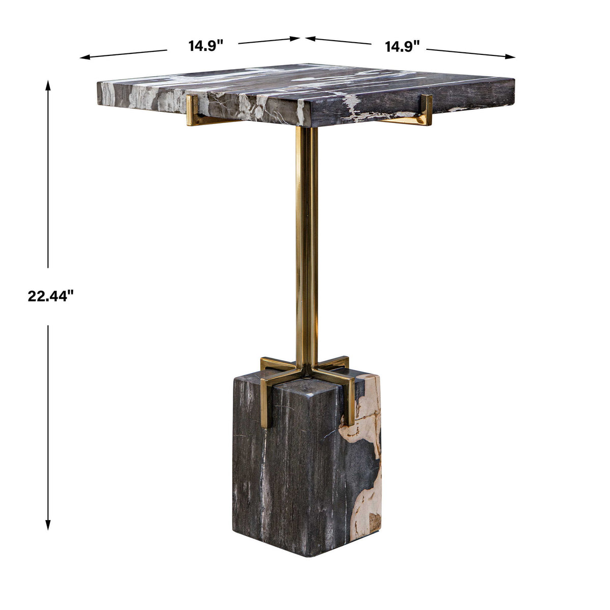 Rowman - Petrified Wood Accent Table - Bronze