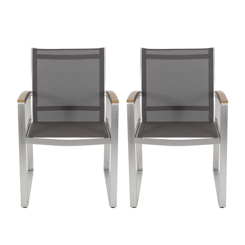 Poetic - Outdoor Dining Chair With Faux Wood Arms And Aluminum Frame (Set of 2) - Gray - R&R Furniture Gallery (Fountain Valley, CA)