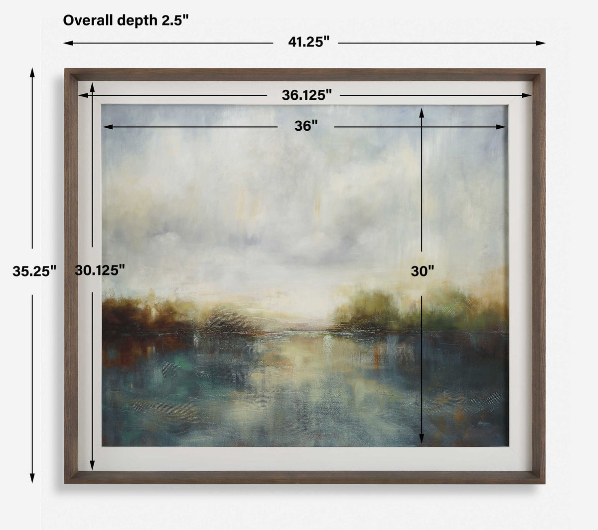 Blue Reverie - Framed Abstract Lake Print - Light Brown