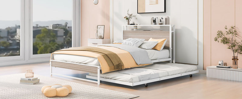 Platform Bed Frame With Trundle, USB Ports And Slat Support, No Box Spring Needed - R&R Furniture Gallery (Fountain Valley, CA)