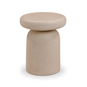 TOV Furniture Lydia side table with a sleek, modern design featuring a circular wood top and metal legs.